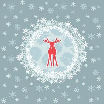 Christmas and New Year round frame with deer symbol. Greeting card. Stock Illustration