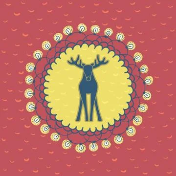 Christmas and New Year round frame with deer symbol. Greeting card. Stock Illustration