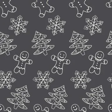 Christmas and New Year seamless pattern. Endless lineart texture Stock Illustration