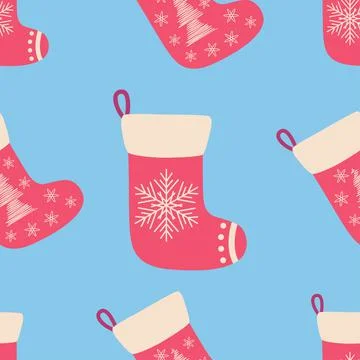 Christmas and New Year seamless pattern with sock Stock Illustration