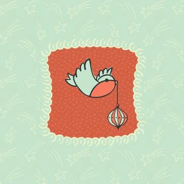 Christmas and New Year vector card with logo, hand drawn frame and background Stock Illustration