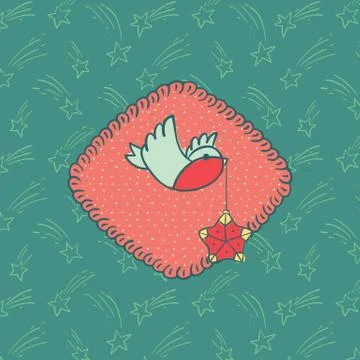 Christmas and New Year vector card with logo, hand drawn frame and background Stock Illustration