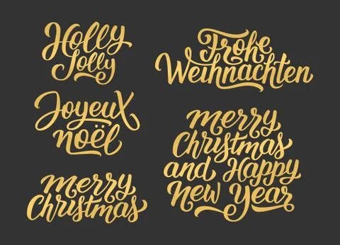 Christmas and New Year vector lettering set Stock Illustration