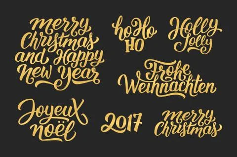 Christmas and New Year vector lettering set Stock Illustration