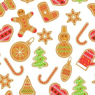 Christmas and New Years pattern with traditional gingerbread. Stock Illustration