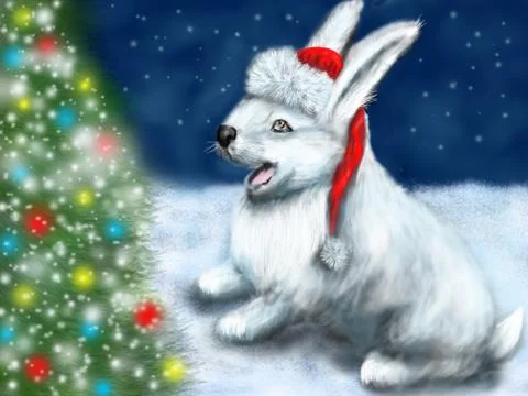 Christmas and rabbit Stock Illustration