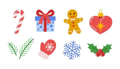 Christmas and winter holiday elements set flat style. Stock Illustration