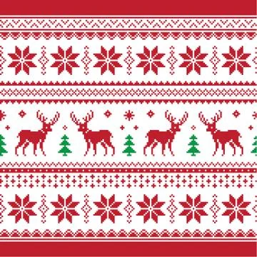 Christmas and Winter knitted pattern, card - scandinavian sweater style Stock Illustration