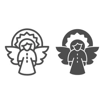 Christmas angel line and solid icon, Christmas concept, Fir tree decoration sign 库存插图