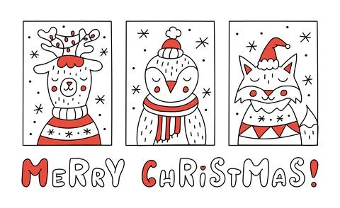 Christmas animals doodle Stock Illustration