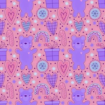Christmas animals seamless bears pattern for wrapping paper and fabrics Stock Photos