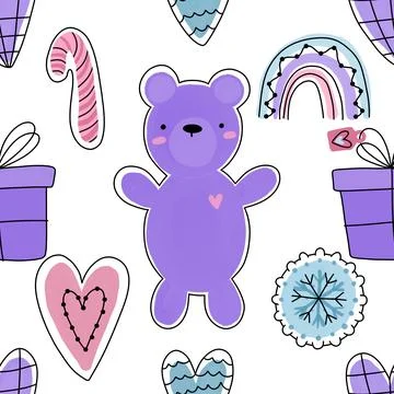 Christmas animals seamless bears pattern for wrapping paper and fabrics Stock Photos