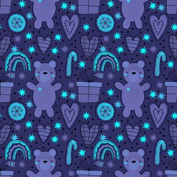 Christmas animals seamless bears pattern for wrapping paper and fabrics Stock Photos
