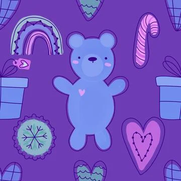 Christmas animals seamless bears pattern for wrapping paper and fabrics Stock Photos