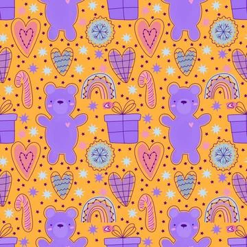 Christmas animals seamless bears pattern for wrapping paper and fabrics Foto stock