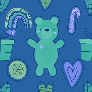 Christmas animals seamless bears pattern for wrapping paper and fabrics Stock Photos