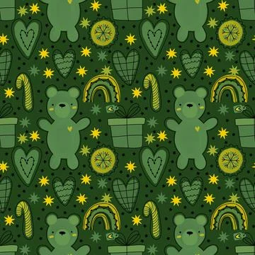Christmas animals seamless bears pattern for wrapping paper and fabrics Stock Photos