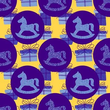 Christmas animals seamless horse pattern for wrapping paper and fabrics Stock Illustration