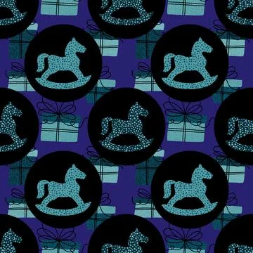 Christmas animals seamless horse pattern for wrapping paper and fabrics Stock Illustration
