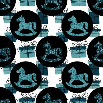 Christmas animals seamless horse pattern for wrapping paper and fabrics Stock Illustration