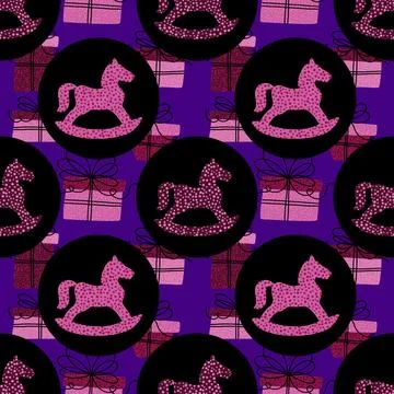 Christmas animals seamless horse pattern for wrapping paper and fabrics Stock Illustration