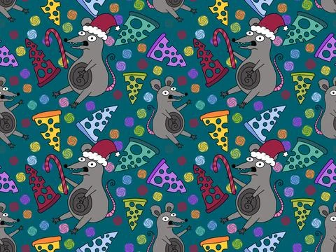 Christmas animals seamless mouse pattern for wrapping paper and fabrics Stock Illustration