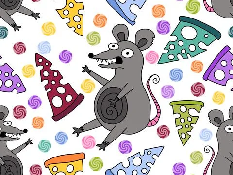 Christmas animals seamless mouse pattern for wrapping paper and fabrics Stock Illustration