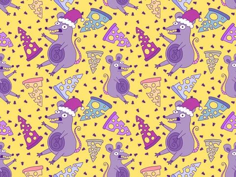 Christmas animals seamless mouse pattern for wrapping paper and fabrics Stock Illustration