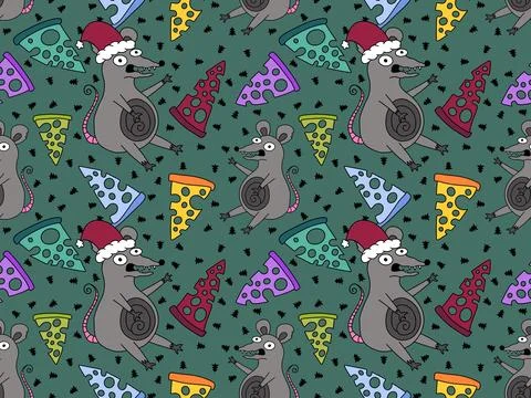 Christmas animals seamless mouse pattern for wrapping paper and fabrics Stock Illustration