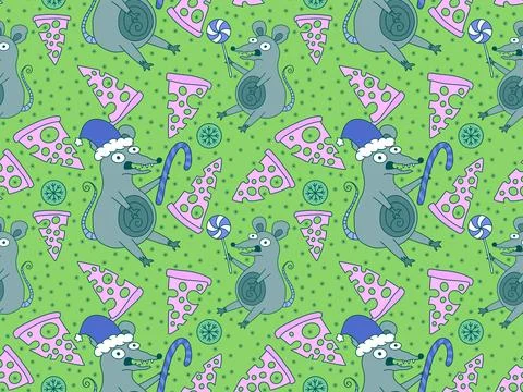Christmas animals seamless mouse pattern for wrapping paper and fabrics Stock Illustration