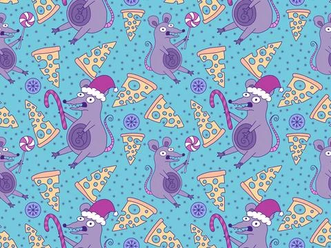 Christmas animals seamless mouse pattern for wrapping paper and fabrics Stock Illustration