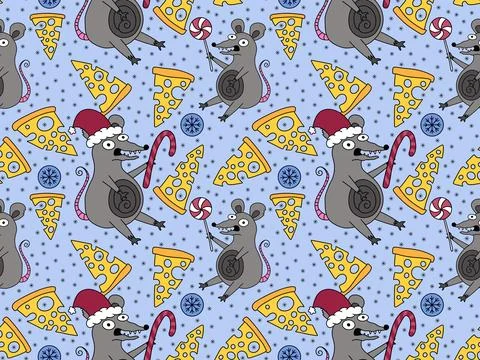 Christmas animals seamless mouse pattern for wrapping paper and fabrics Stock Illustration