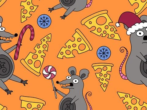 Christmas animals seamless mouse pattern for wrapping paper and fabrics Stock Illustration