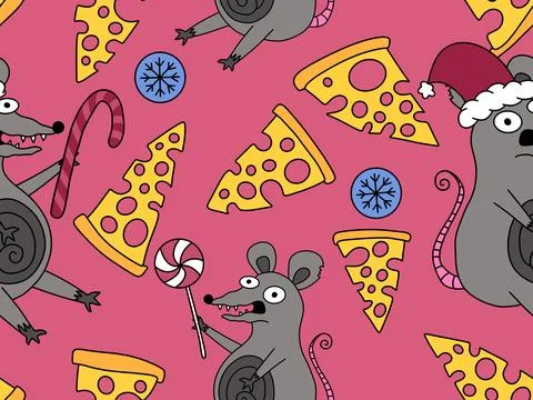 Christmas animals seamless mouse pattern for wrapping paper and fabrics Stock Illustration