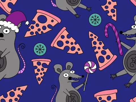 Christmas animals seamless mouse pattern for wrapping paper and fabrics Illustrazione stock