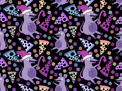 Christmas animals seamless mouse pattern for wrapping paper and fabrics Stock Illustration