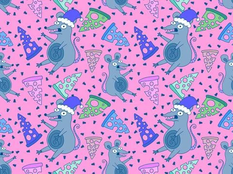 Christmas animals seamless mouse pattern for wrapping paper and fabrics Stock Illustration