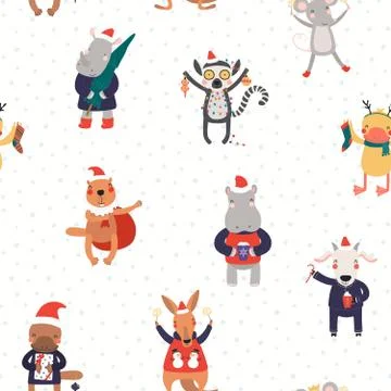 Christmas animals seamless pattern Stock Illustration