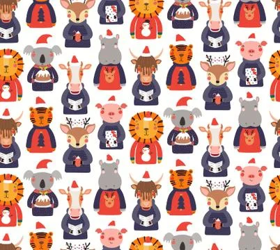 Christmas animals seamless pattern 스톡 일러스트