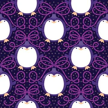 Christmas animals seamless penguin pattern for wrapping paper and fabrics Stock Photos