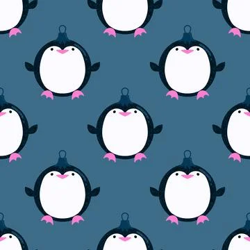 Christmas animals seamless penguin pattern for wrapping paper and fabrics Stock Photos