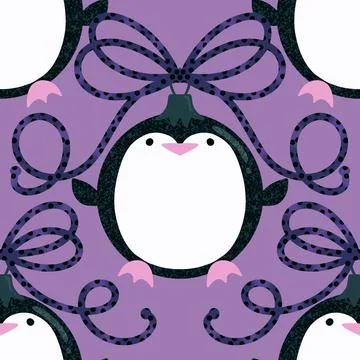 Christmas animals seamless penguin pattern for wrapping paper and fabrics Stock Photos