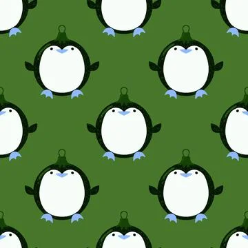 Christmas animals seamless penguin pattern for wrapping paper and fabrics Stock Photos