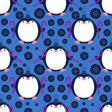 Christmas animals seamless penguin pattern for wrapping paper and fabrics Stock Photos