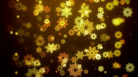 Christmas animation background (gold theme) with snowflakes falling in elegant Stock Footage 81729779