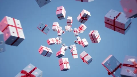 Christmas animation with rotation gift boxes arround circle with blue backgr Video stock 217366545