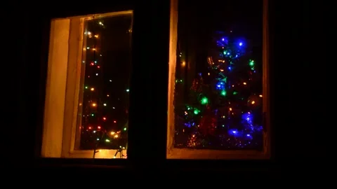 Christmas artificial tree on window Stock Footage 247339474