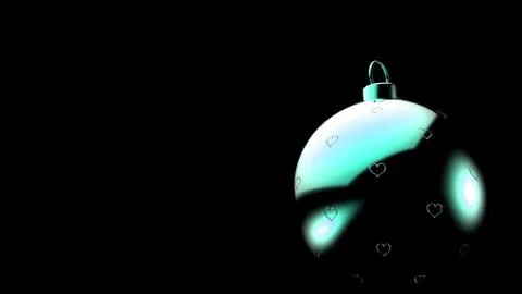 Christmas azure ball with heart pattern on black background, colorful xmas ba Stock Illustration