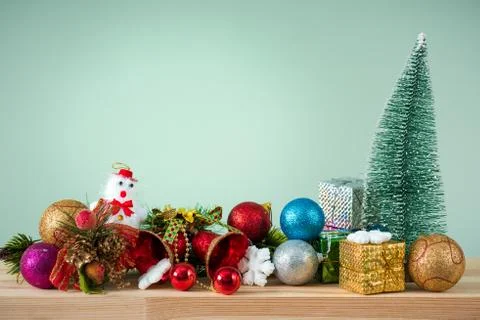 Christmas background 2019 of decorations on the table Stock Photos