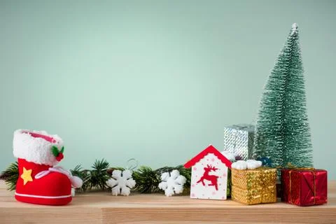 Christmas background 2019 of decorations on the table Stock Photos